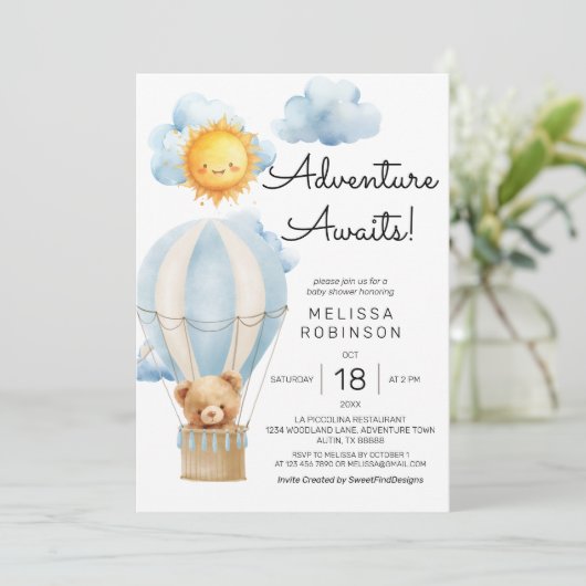 Avontuur wacht op Air Balloon Boy Baby shower Kaart (Staand voorkant)