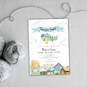 Avontuur wacht op Aviator Airplane Baby shower Kaart