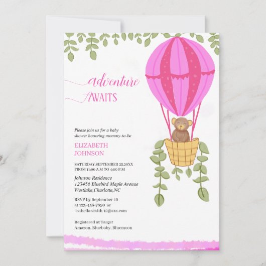 Avontuur wacht op baby shower beer luchtballon kaart (Voorkant)