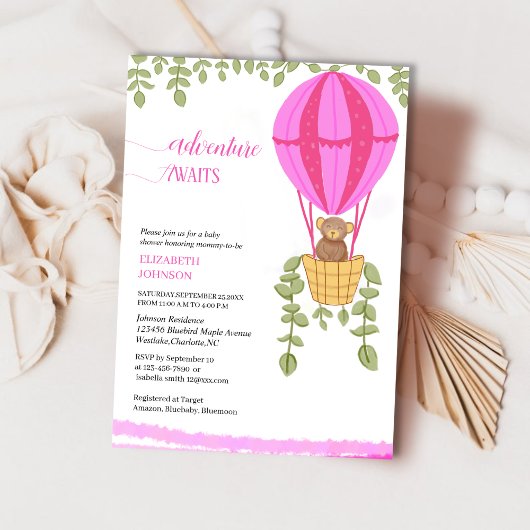 Avontuur wacht op baby shower beer luchtballon kaart