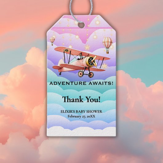 Avontuur wacht op Baby shower Cadeaulabel