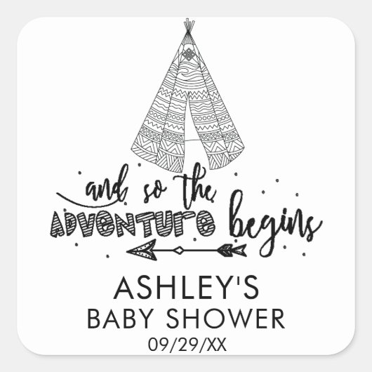 Avontuur wacht op Baby shower Favor Sticker (Voorkant)
