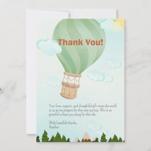 Avontuur wacht op Baby shower heteluchtballon Bedankkaart (Voorkant)