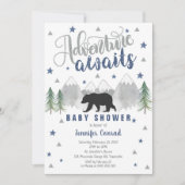 Avontuur wacht op Baby shower Invitation Navy Kaart (Voorkant)
