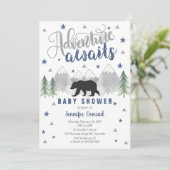 Avontuur wacht op Baby shower Invitation Navy Kaart (Staand voorkant)