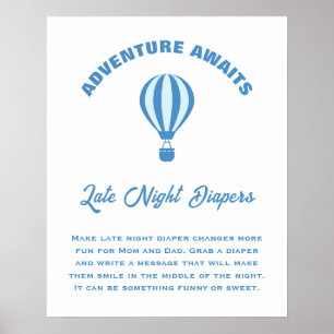 Avontuur wacht op Baby shower Late Night Luiers Poster