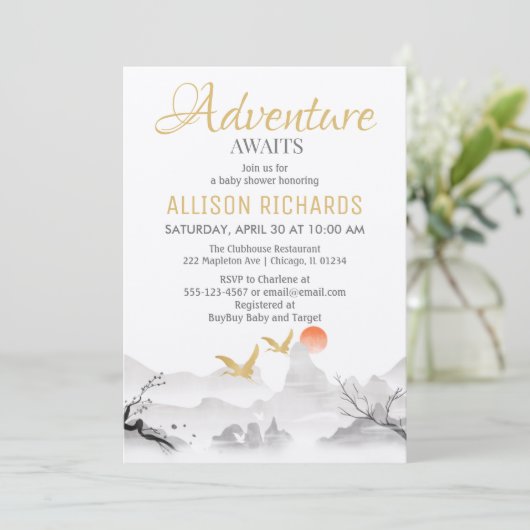 Avontuur wacht op baby shower met Koreaanse inkt Kaart (Staand voorkant)