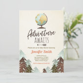 Avontuur wacht op Baby shower nodig  Rustic Kaart (Staand voorkant)