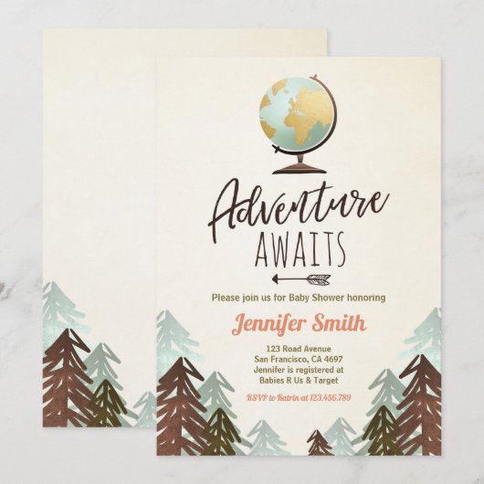 Avontuur wacht op Baby shower nodig  Rustic Kaart (Voorkant / Achterkant)