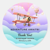 Avontuur wacht op Baby shower Ronde Sticker (Voorkant)