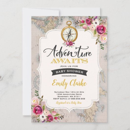 Avontuur wacht op Baby shower Uitnodiging Kaart Do (Voorkant)