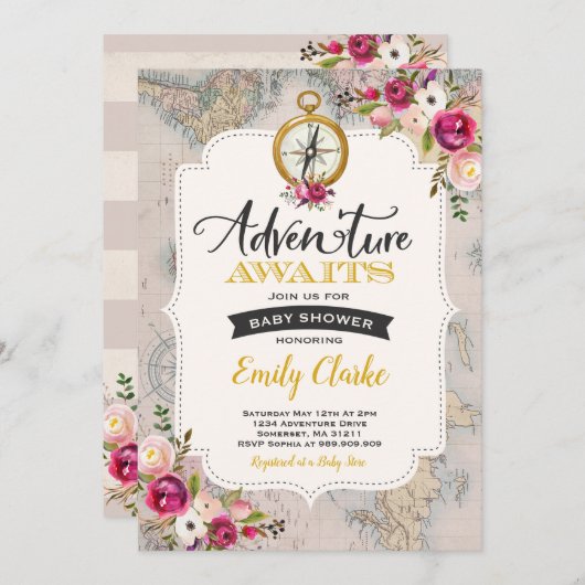 Avontuur wacht op Baby shower Uitnodiging Kaart Do (Voorkant / Achterkant)