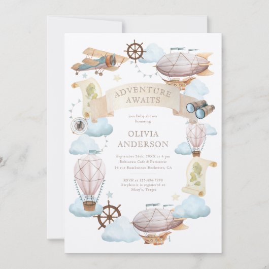 Avontuur wacht op  ballon Baby shower Kaart (Voorkant)