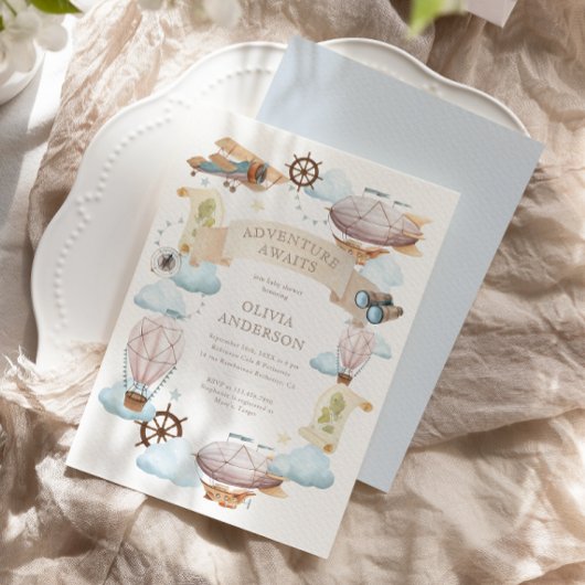 Avontuur wacht op  ballon Baby shower Kaart