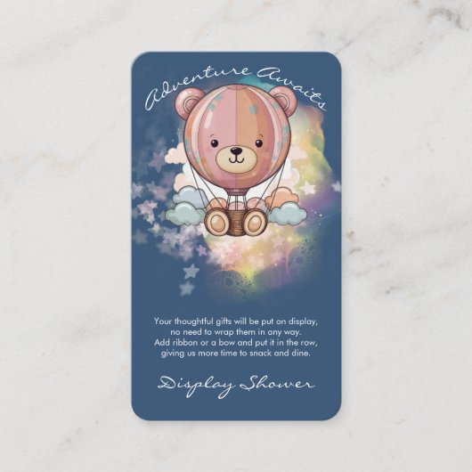 Avontuur wacht op Beer Hete Luchtballon Baby showe Informatiekaartje (Voorkant)