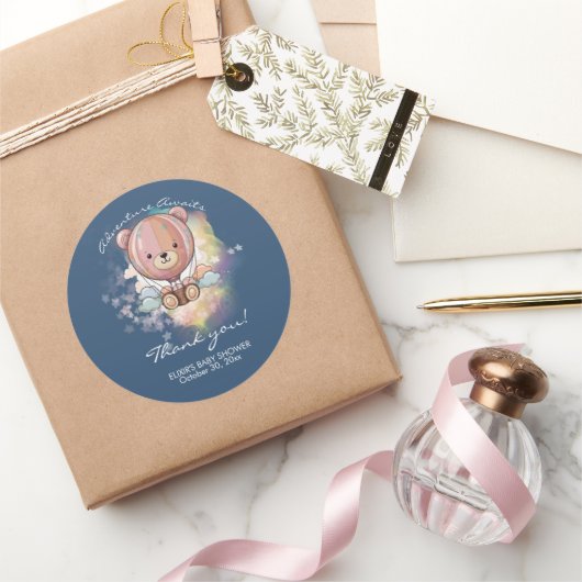 Avontuur wacht op Beer Hete Luchtballon Baby showe Ronde Sticker (Geschenken)