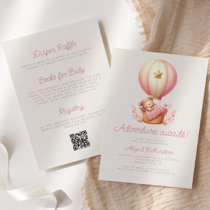 Avontuur wacht op Beer QR Code Meisje Baby Shower Kaart