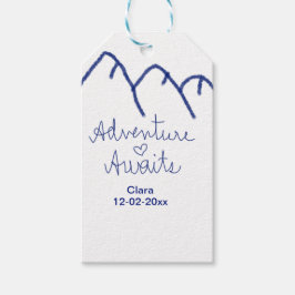 Avontuur wacht op blauw berghart voeg naam toe cadeaulabel