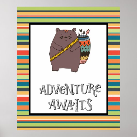Avontuur wacht op Boho Beer-kinderkamerkunst Poster (Voorkant)