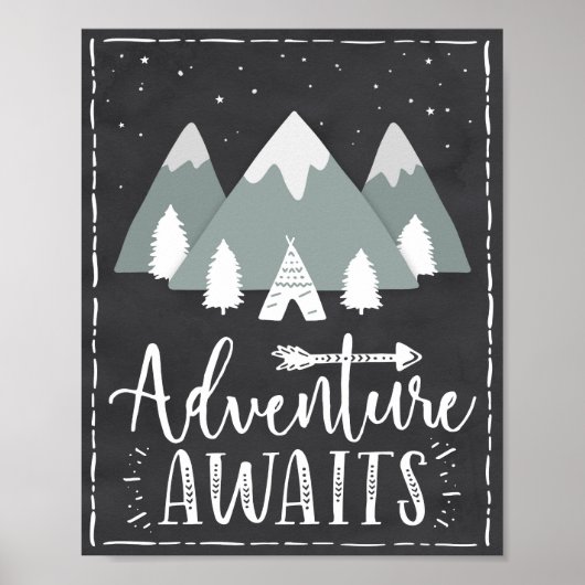 Avontuur wacht op Boho Mountains Teepee Art Poster (Voorkant)