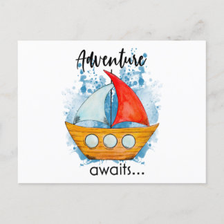 Avontuur wacht op boot briefkaart