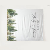 Avontuur wacht op bos dennenbomen baby shower wandkleed (Voorkant (horizontaal))