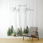 Avontuur wacht op bos dennenbomen baby shower wandkleed (In situ)