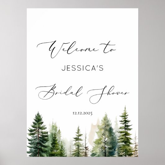 Avontuur wacht op bos pijnboom bruids welkom poster (Voorkant)