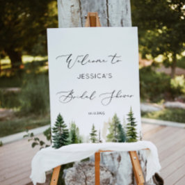 Avontuur wacht op bos pijnboom bruids welkom poster