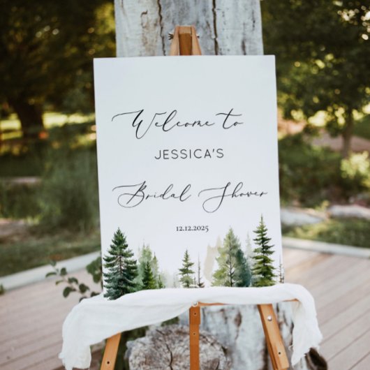 Avontuur wacht op bos pijnboom bruids welkom poster