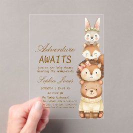 Avontuur wacht op bosdieren Cute dieren Baby Showe Acryl Uitnodigingen