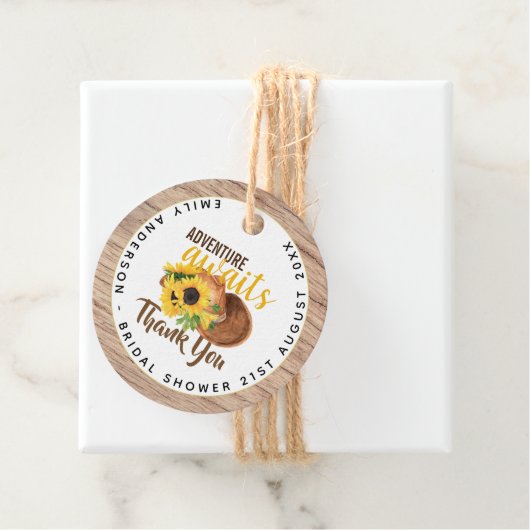 Avontuur wacht op Bruiloft met Rustieke Zonnebloem Bedankjes Labels (In situ)