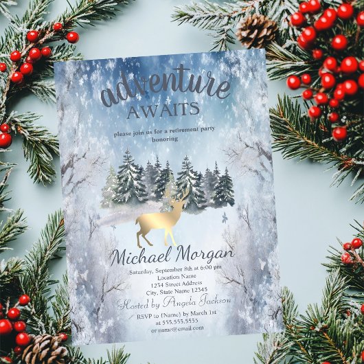 Avontuur wacht op Forest Gold Deer Blue Pensioen Kaart
