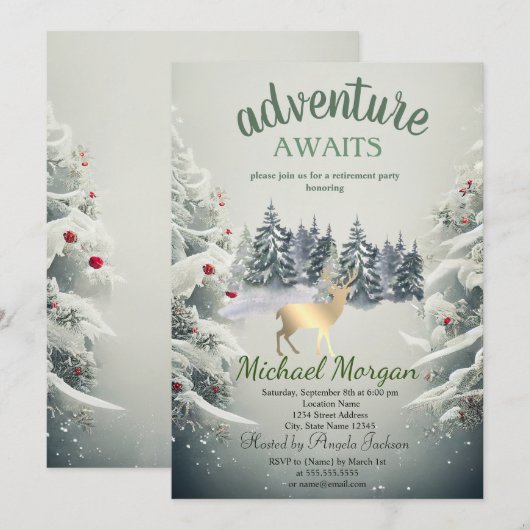 Avontuur wacht op Forest Gold Reindeer Retirement Kaart (Voorkant / Achterkant)