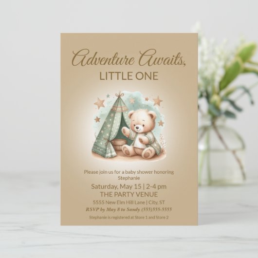 Avontuur wacht op genderneutraal Beer Baby Kaart (Staand voorkant)