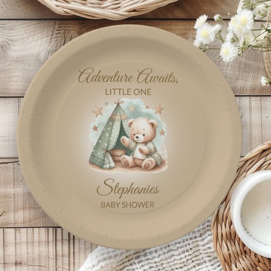 Avontuur wacht op genderneutraal Beer Baby Papieren Bordje