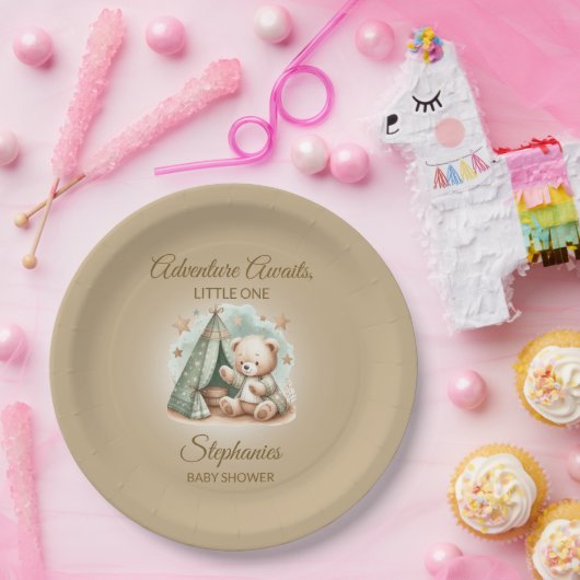 Avontuur wacht op genderneutraal Beer Baby Papieren Bordje (Feest)