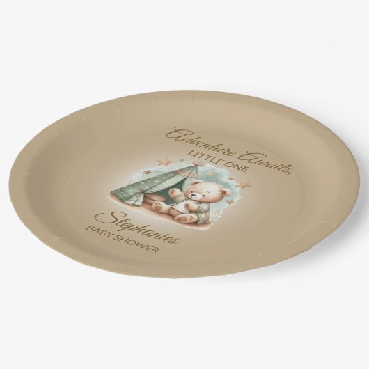 Avontuur wacht op genderneutraal Beer Baby Papieren Bordje (Gekanteld)