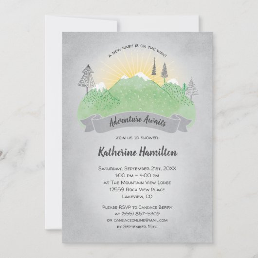 Avontuur wacht op Green Mountains Baby shower Kaart (Voorkant)