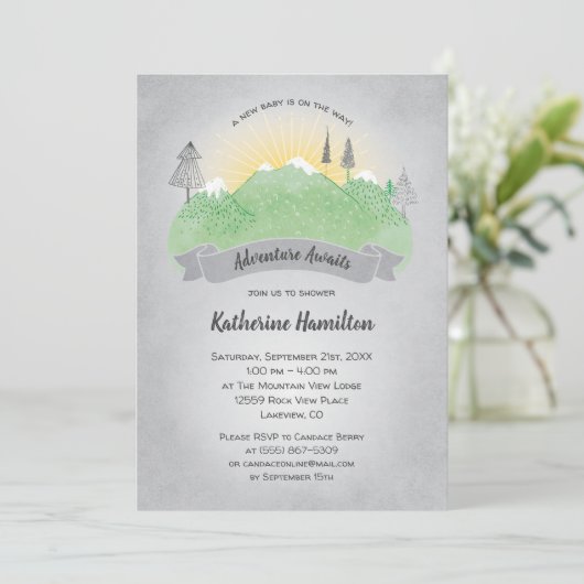 Avontuur wacht op Green Mountains Baby shower Kaart (Staand voorkant)