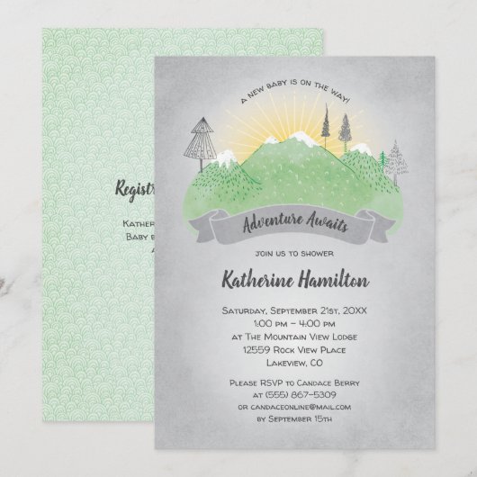 Avontuur wacht op Green Mountains Baby shower Kaart (Voorkant / Achterkant)