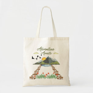Avontuur wacht op groen en bruin tote bag