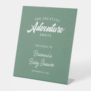 Avontuur wacht op groen welkom Baby shower Reclamebord Met Voetstuk