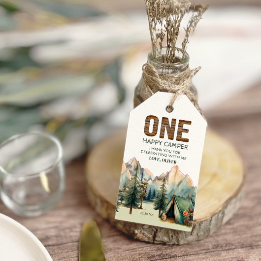 Avontuur wacht op Happy Camper Verjaardagsgunst Ta Cadeaulabel