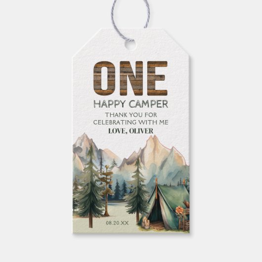 Avontuur wacht op Happy Camper Verjaardagsgunst Ta Cadeaulabel (Voorkant)