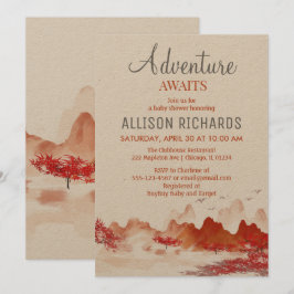 Avontuur wacht op herfstbos baby shower kaart