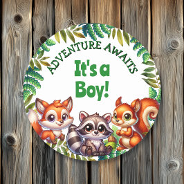 Avontuur wacht op het is een Boy Baby shower Ronde Sticker