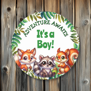 Avontuur wacht op het is een Boy Baby shower Ronde Sticker