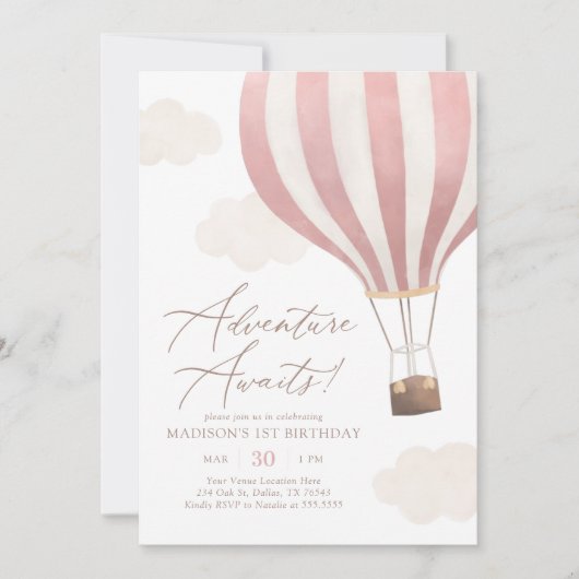 Avontuur wacht op hete lucht ballon meisje 1e verj kaart (Voorkant)