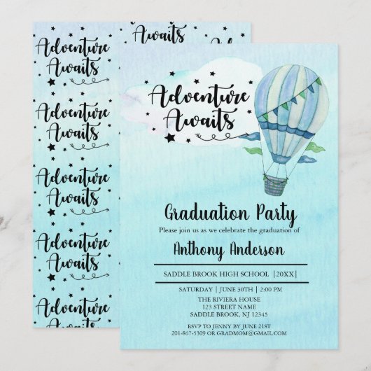Avontuur wacht op heteluchtballon afstudeerfeest kaart (Voorkant / Achterkant)